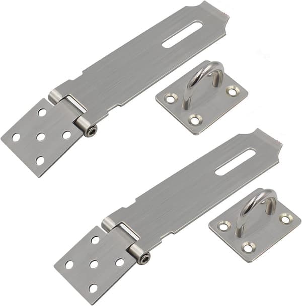 2 hengelåsklemmer i rustfritt stål - Dørlåsklemmer - Bolter - Sikkerhetsklemmer i rustfritt stål - 3,9 cm x 16,2 cm - 5 tommer - Sølv