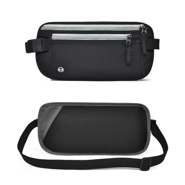 RFID-taljetaske til rejser - skjult pengekat til pas, kort og kontanter Sort+Grå Sort+Grå Black+Grey