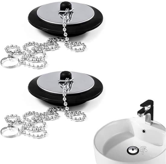 2 Pieces - Bathtub Plug - Sink Plug - Basin Plug - Replacement Drain Plug - With Chain - Suitable for Bathroom and Kitchen