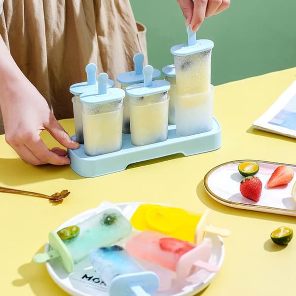 Isformssæt (6 stk.), ismaskine, letudløselige isforme, DIY isforme (blå).