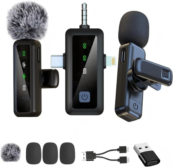 Trådløs Lavalier-mikrofon - 3-i-1-mikrofon - Mini Lavalier-mikrofon med demping/romklang/støyreduksjonsfunksjon - Egnet for iOS Android-telefoner
