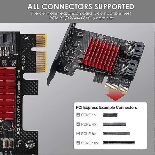 PCIe til 2-ports SATA 3 III 3.0 6 Gbps SSD-adapter PCI-E PCI Express X1 Controller Board Udvidelse BlackRed