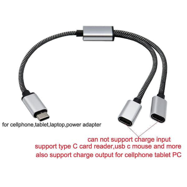 Kompakt USB C hann til dobbel USB C hunn splitterkabel 480 Mbps datahastighet