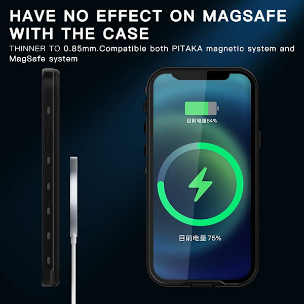 Vattentätt mobilskal till iPhone 12 pro max, kompatibel med MagSafe och bärbart stativ, IP68 undervattenskydd, stöttåligt,