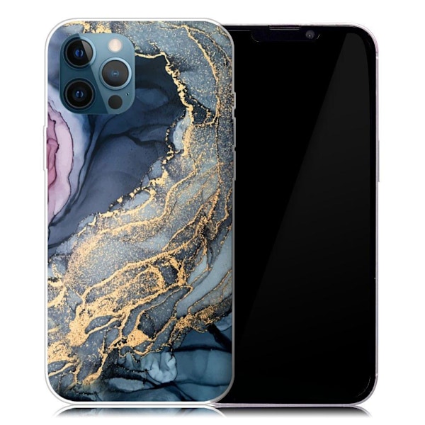 Marmormotiv iPhone 13 Pro skal - Blå På Gyllene Stänk Marmor multifärg