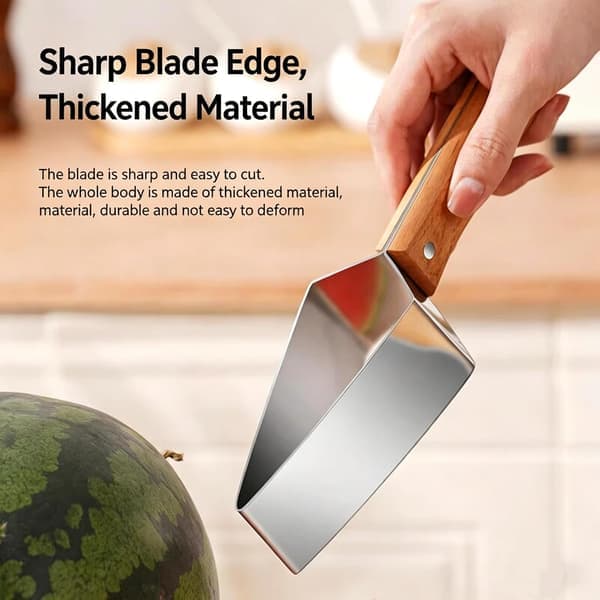 Stainless Steel Watermelon Slicer, Triangular Melon Splitter, Multifunctional Fruit Tool with Wooden Handle, Summer Kitchen Utensil