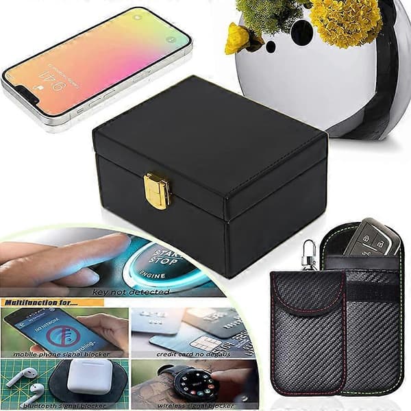 Faraday Box with 2 Signal Blocking Pouches, Anti-Theft Car Key Safe