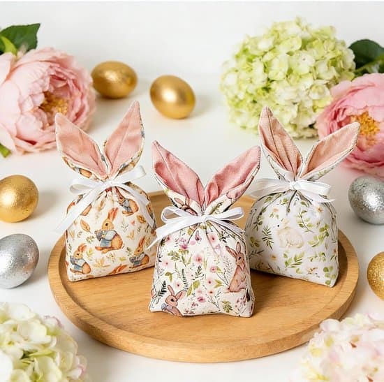 Gift Bags - Easter Candy - Easter Decoration - Easter Decorations - 23 cm x 15 cm - Velvet Easter Bunny Bag - Fillable - With Bunny Ears and Pattern