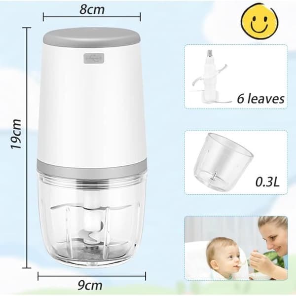Miniblender til babyer, Minimadprocessor, 300 ml babyblender, Mini elektrisk hakker, Minimadprocessor med USB-opladning