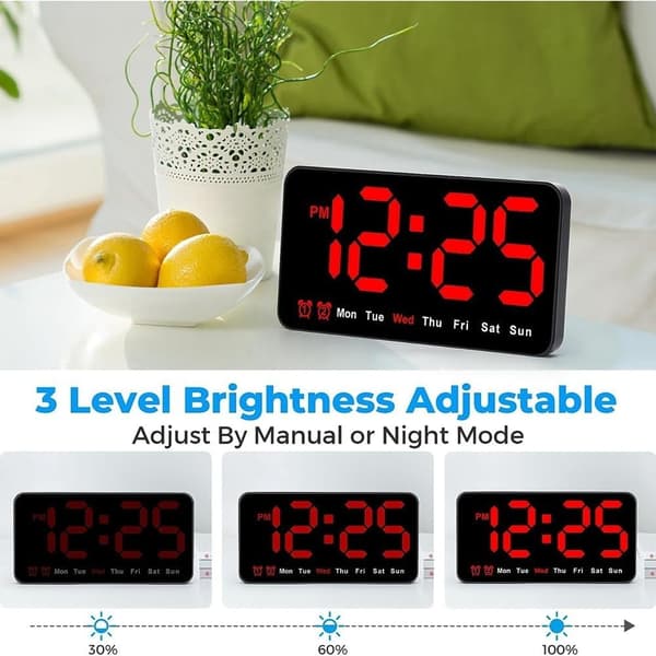 Digital väggklocka, 9 tums LED digital klocka med 12/24h, stora siffror, liten tyst väggklocka SvartRöda bokstäver