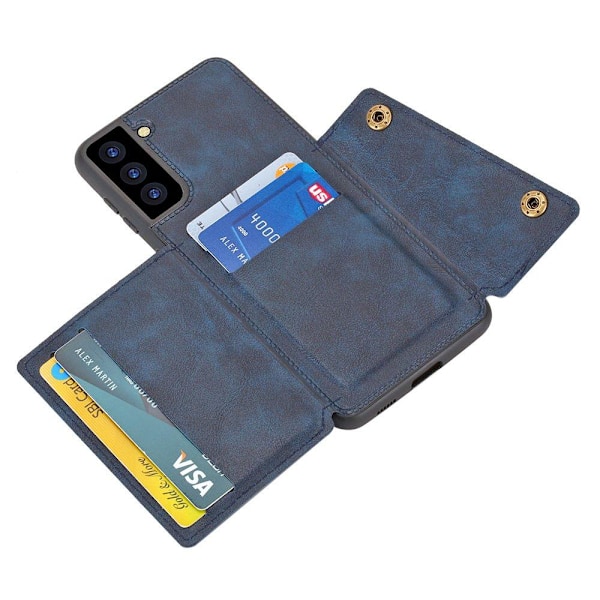 Samsung Galaxy S21 Plus - Professionellt Retro Skal med Korthållare Mörkblå Mörkblå