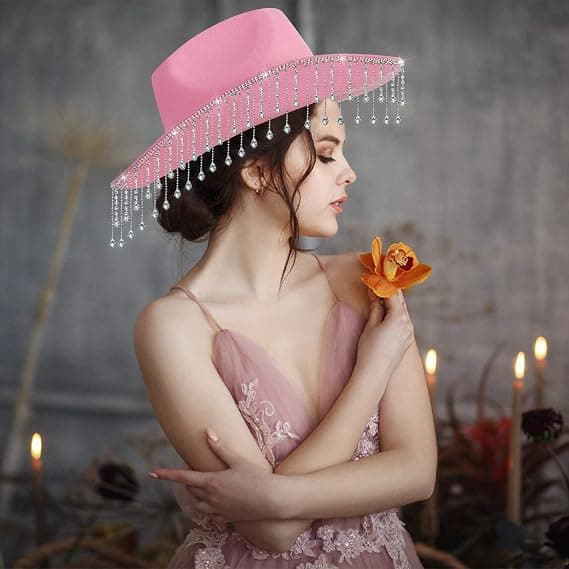 Brud cowboyhatt - Vikbar hatt - Perfekt för möhippor - Med strass - Rosa