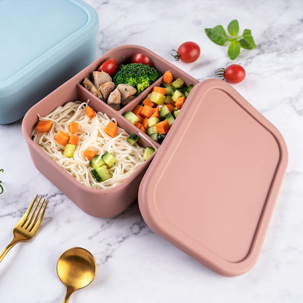 Silikon Bento Lunch Box Bärbar Återanvändbar 3 Fack Mikrovågsugn Bento Box för Vuxna Barn