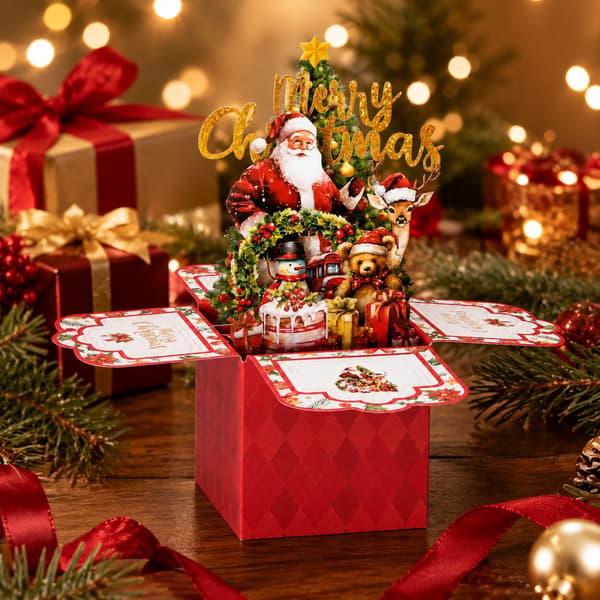 Premium 3D Pop-Up Box Julkort med jultomten – Perfekt för julklappar