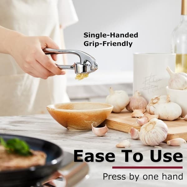 Premium Garlic Press Set with Large Capacity, Stainless Steel Chopper and Peeler, Ergonomically Designed, Rust Resistant and Easy to Clean