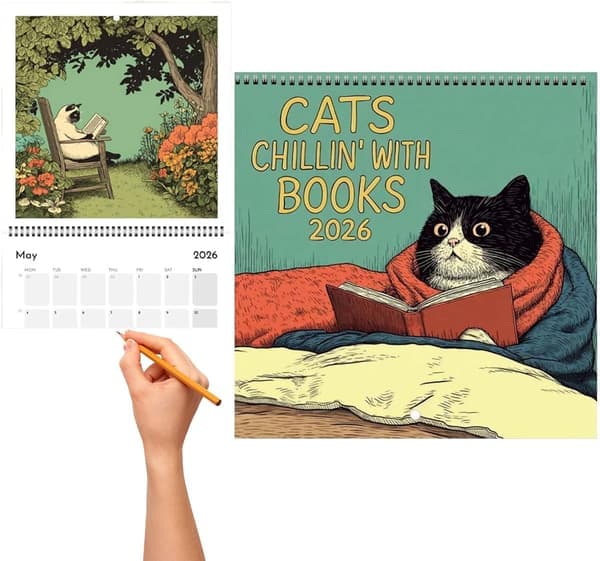 Katter & Böcker Hängkalender 2026 Katter & Böcker Chattkalender 2026 Halloween Katt Väggkalender med olika fullfärgsillustrationer. 2 2