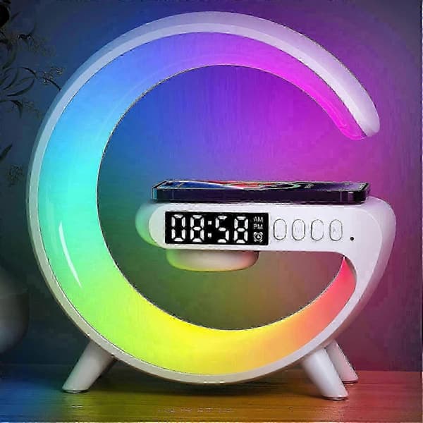 G69 G-Shaped Bluetooth Speaker with Wireless Charger & Alarm Clock Wake-up Light White