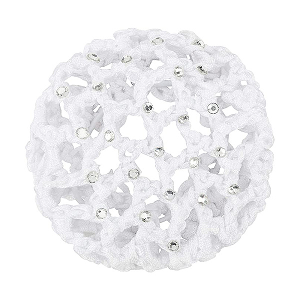 Hårnät för tofs, hårnät för flickor, kvinnor, handgjort stickat nät, pärlor dekor elastiskt hårnät för balett, dans, vitt