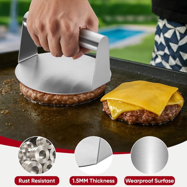 Press rustfritt stål hamburgerknuser flat-top grillpresse bacon biff biffsandwich kraftig og oppvaskmaskintilbehør og verktøy