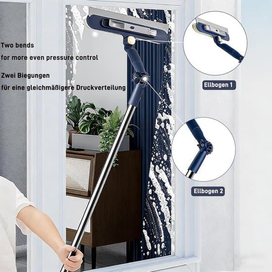 2-in-1 Window Cleaner - Telescopic Window Washer - Window Squeegee - Glass Scraper - Window Cleaning Tool - Swivel Wiper - Extendable up to 120 cm