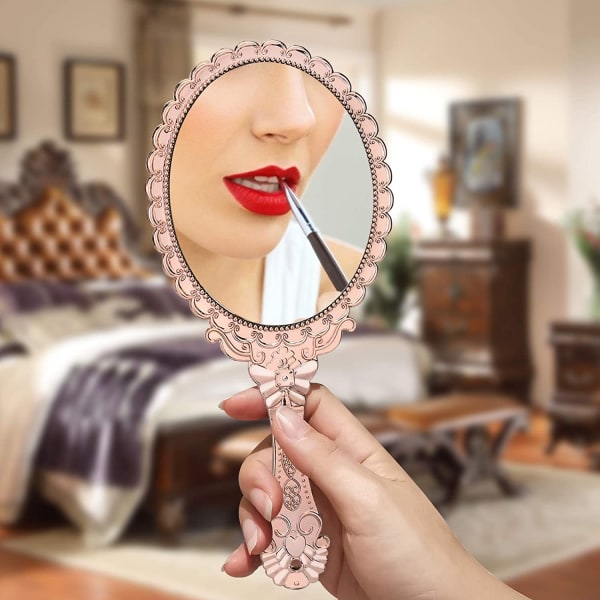 Vintage handhållen spegel, liten handhållen dekorativ spegel för ansiktsmakeup präglad blomma bärbar antik rese personlig kosmetisk spegel