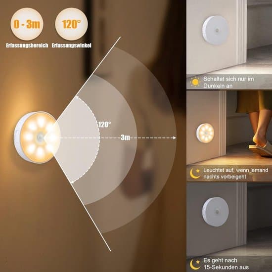 Night Light Set - 8 LED Motion Sensor Night Lamps - USB Rechargeable and 3 Operating Modes - Automatic On/Off/Standby - For Bedroom Hallway 3 Pieces