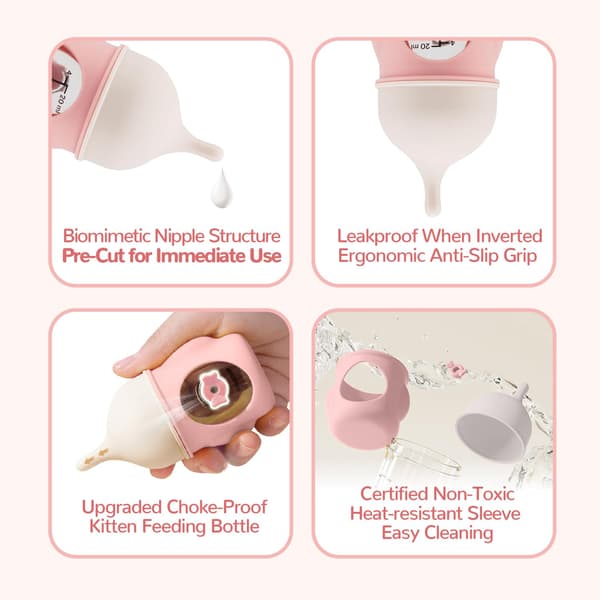 Flaskmatningsflaska för valpar - 20 ml nappflaska med långsamt flöde för nyfödda kattungar/valpar/smådjur (rosa)