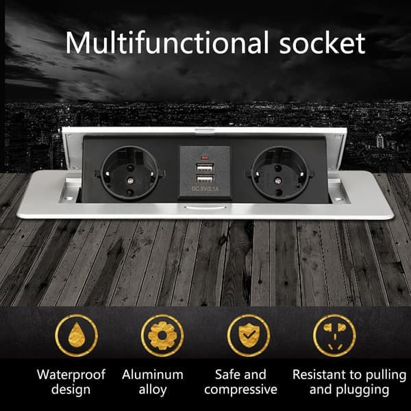 EU Hidden Socket in Countertop Desk Retractable Socket Table Socket Slow Pop Up with USB Charging Wall Socket Black Black