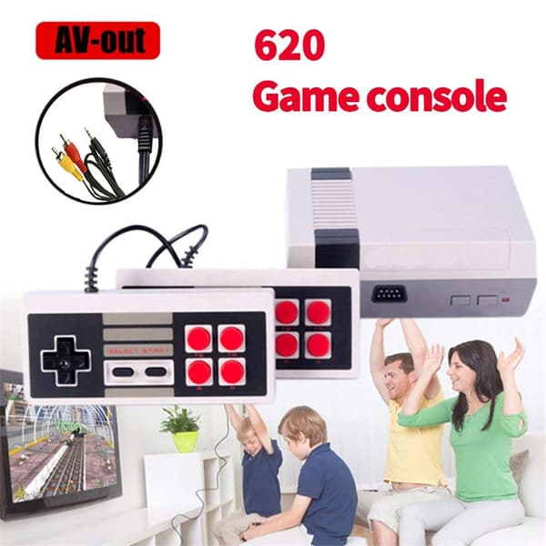 Retro videospilkonsol med 620 klassiske spil og dobbelte controllere