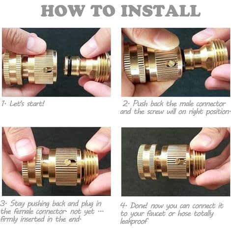 Quick Connect for Hose with Shut-Off Valve, 3/4\" Quick Connectors with Ball Valve, Easy to Connect and Quick Release Adapters