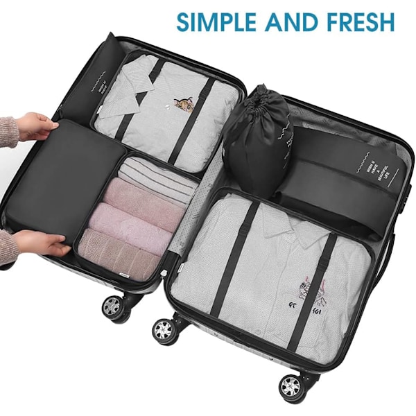 9 Set Packningskuber Resväskor Packningsorganisatörer För Reseaccessoarer black