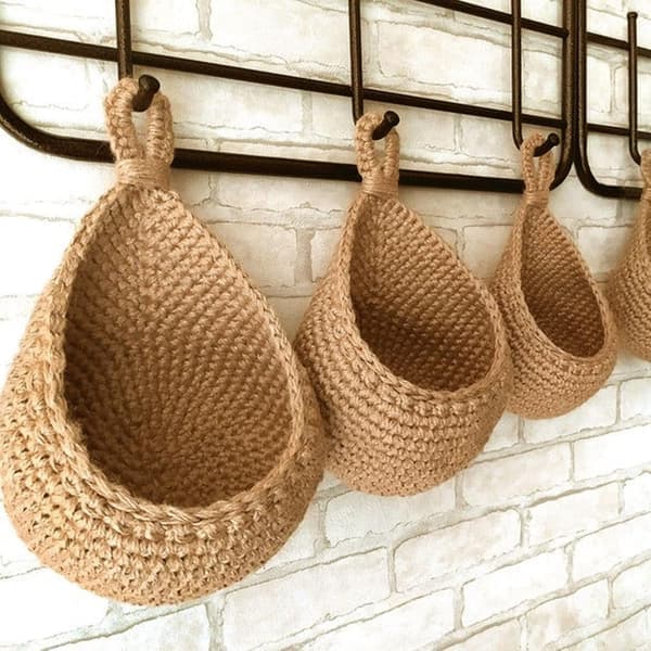 Kitchen Hanging Fruit Basket, a pack of Boho Hanging Baskets, Kitchen Countertop Fruit Basket, Handmade Woven Hanging Rack (3 pcs)