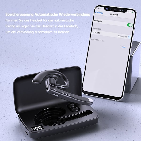 Bluetooth-headset med mikrofon, Bluetooth 5.1, CVC 8.0 Dual Mic, med LED-laddningsfodral, HD handsfree-funktion, två anslutna enheter för iOS och