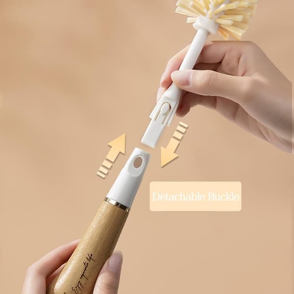 4-in-1 Kitchen Sink Brush Set, Bamboo Handle Grout Brush with Storage Holder, Replaceable Brush Heads and Cleaning Tools for Bottles, Dishes