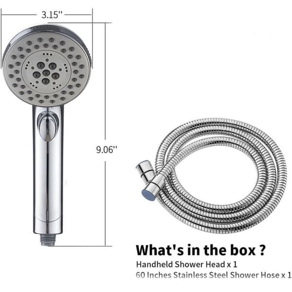 High-Pressure Shower Head with 6 Settings, On/Off Switch, and Spa Spray Mode - Handheld Shower Head - Shower Head with Hose - Chrome