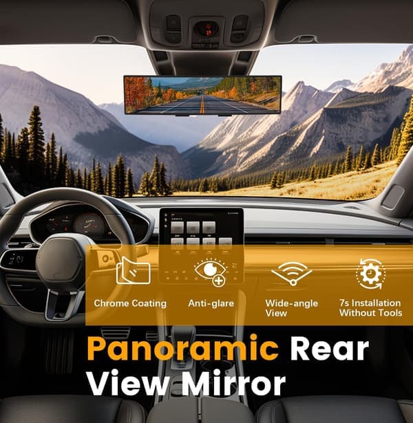 Panoramic Car Rear View Mirror Universal Extender Convex 12 Inch | Chrome Anti-Glare Clip-on Mirrors Wide Angle Large Rearview Mirror Interior