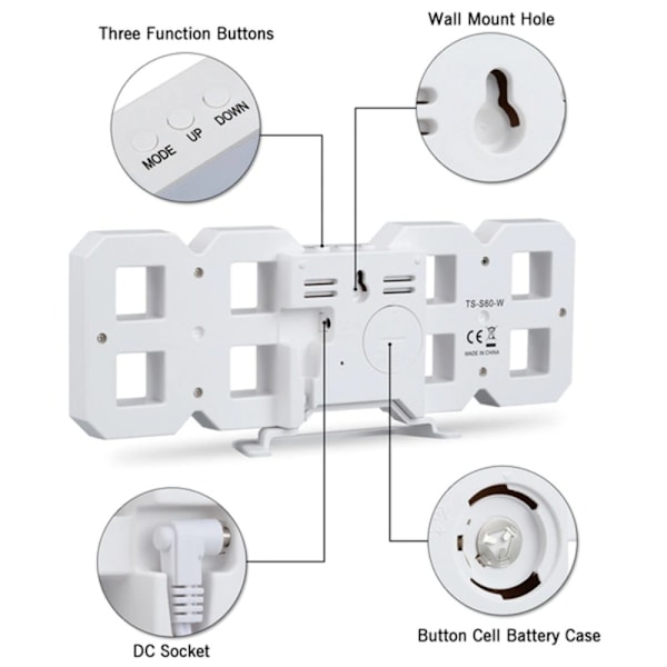 Digital klocka Väckarklocka VIT VIT White White