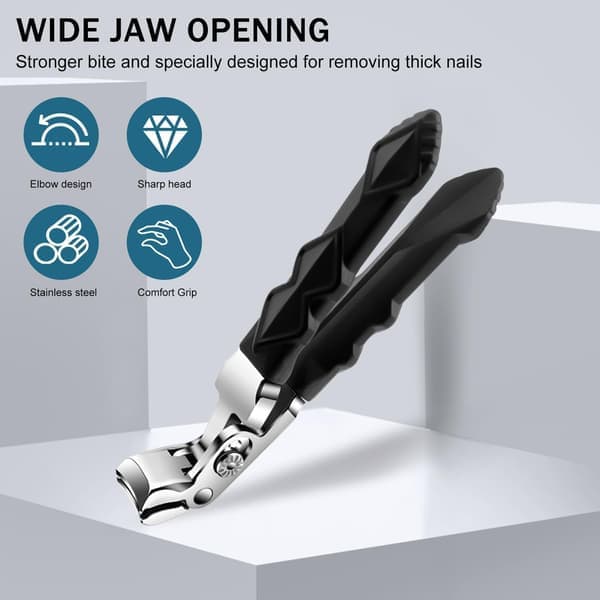 Black Long Non-Slip Toenail Clippers for Elderly Thick Toenails, Heavy Duty Large Ergonomic Unique Professional Angled Head, Curved Sharp Toe Finger