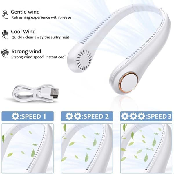 Bærbar Halsventilator (Ingen Blade). USB Genopladelig Bærbar Halsventilator. 360° Justerbar Halsventilator