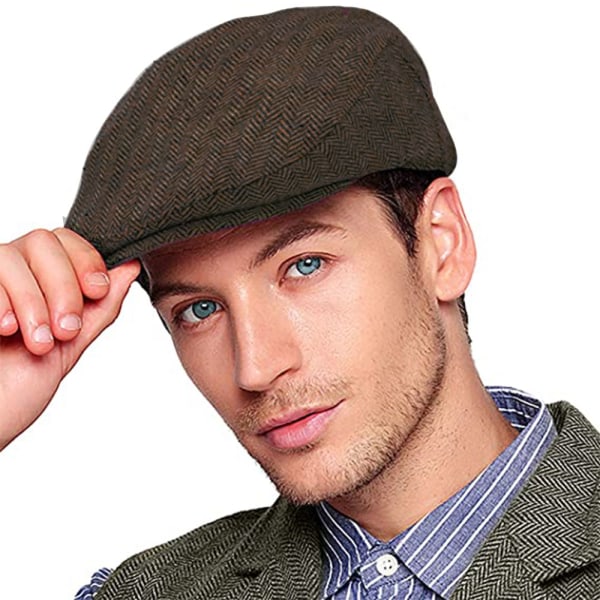 Nyhetspojkehatt, Klassiska herrhattar Flerfärgad tweed ullblandning Flat Cap khaki färg