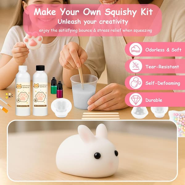 1DFAUL Liquid Silicone Squishy Making Kit, 500g Squishy Gel Create Your Own Squishies, No Bubbles & Fast Curing, with Hamster, Cat Paw, Cheese
