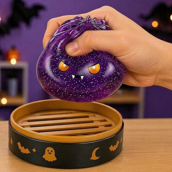 Halloween selvlysende sakte-stigende dumplingleke – Halloween spøkelsesdumpling stressavlastningsleke med dampkurv (lilla)