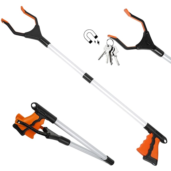 Fällbar gripare, 1 st aluminiumgripare med magnetiska spetsar Rotationsbar sopgripare halkfri gummigripare, lång arm för seniorer Sopor