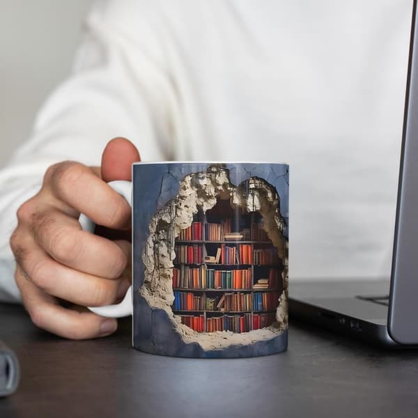 Library Shelf Shaped Mug Perfect for Book Lovers Unique Ceramic Cup Dishwasher and Microwave Safe 325 ml.