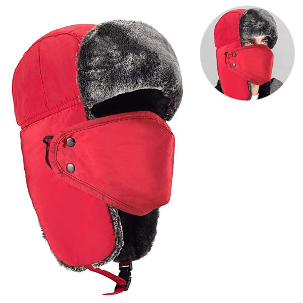 Varm Trapper-hatt för män Vinter Ryska hattar Jaktmössa med mask Svart