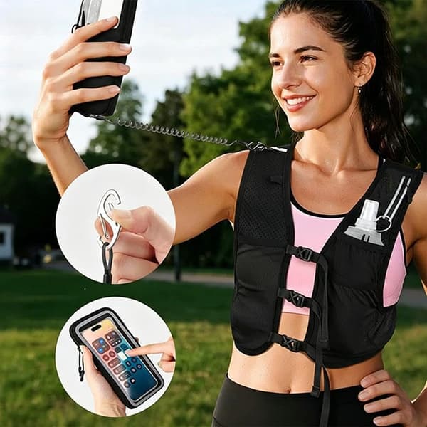 Unisex Running Vest, Adjustable Chest Straps, Hydration Backpack with 500ml Soft Flask - Lightweight Reflective for Marathon, Touchscreen-Friendly Phone Pocket pink