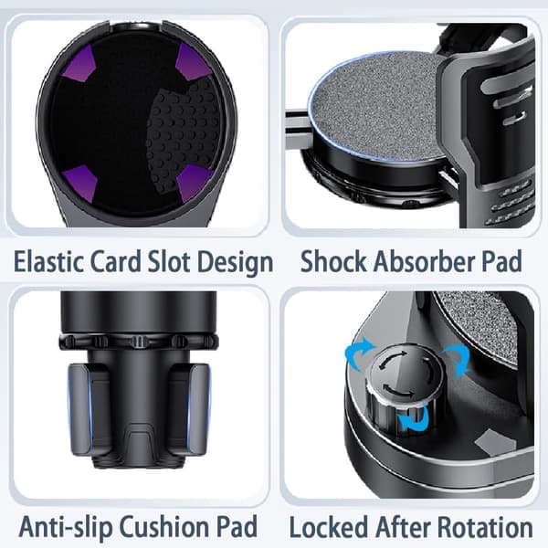 Upgraded Double Cup Holder Expander - 2-in-1 Locking 360° Rotatable Car Drink Holder with Adjustable Base for Large Bottles