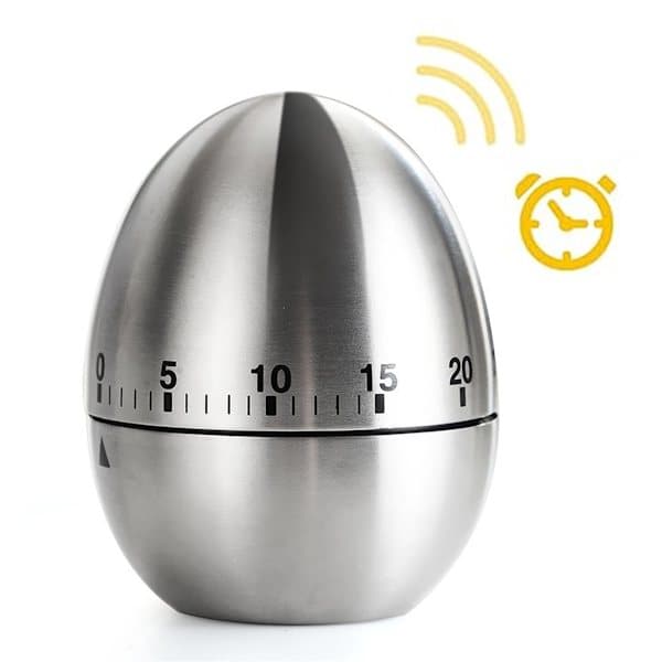 Eggeklokke - Mekanisk kjøkkentimer - Timer - Egg - Rustfritt stål - Sølv