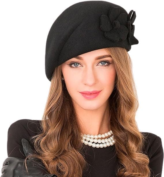 Beret - Dameberet - Ullblanding beret - Ensfarget - Elastisk - Høstberet - Én størrelse passer alle