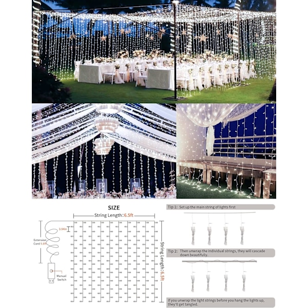 Gardinljus för sovrum, 200 led hängslinga utomhus vattentät Auqa USB-200 LED Auqa USB-200 LED